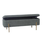 Banc de rangement chenille vert avec pieds dorés, 1 place