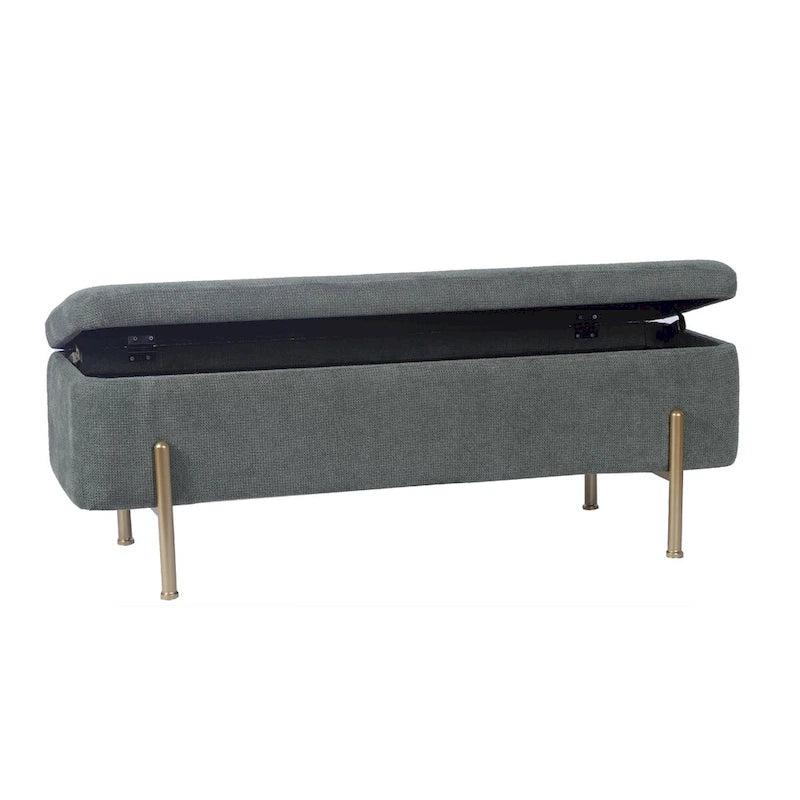 Banc de rangement chenille vert avec pieds dorés, 1 place