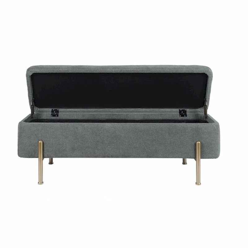 Banc de rangement chenille vert avec pieds dorés, 1 place