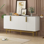 Buffet 4 portes gris / noir / blanc avec poignées en métal doré – Meuble simple