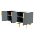 Buffet 4 portes gris / noir / blanc avec poignées en métal doré – Meuble simple