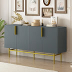 Buffet 4 portes gris / noir / blanc avec poignées en métal doré – Meuble simple