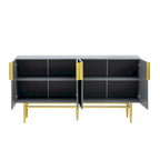 Buffet 4 portes gris / noir / blanc avec poignées en métal doré – Meuble simple
