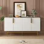 Buffet 4 portes gris / noir / blanc avec poignées en métal doré – Meuble simple