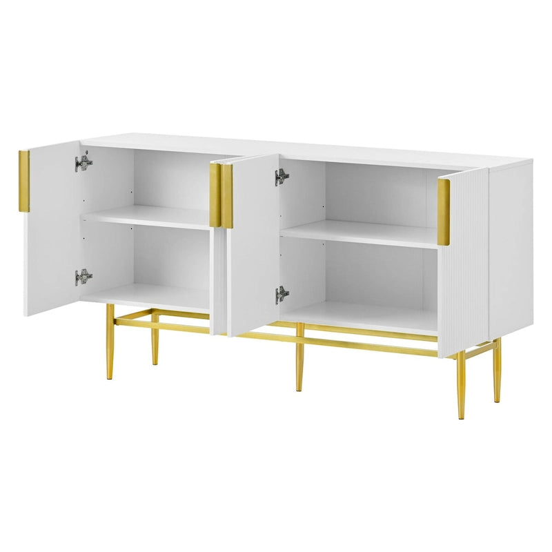 Buffet 4 portes gris / noir / blanc avec poignées en métal doré – Meuble simple