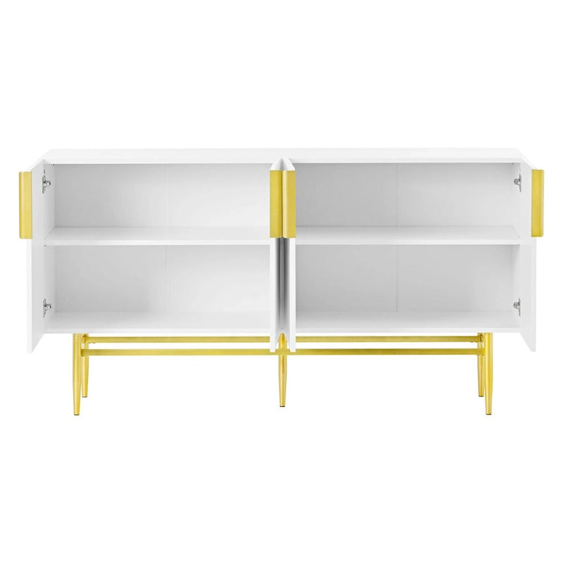 Buffet 4 portes gris / noir / blanc avec poignées en métal doré – Meuble simple