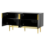 Buffet 4 portes gris / noir / blanc avec poignées en métal doré – Meuble simple