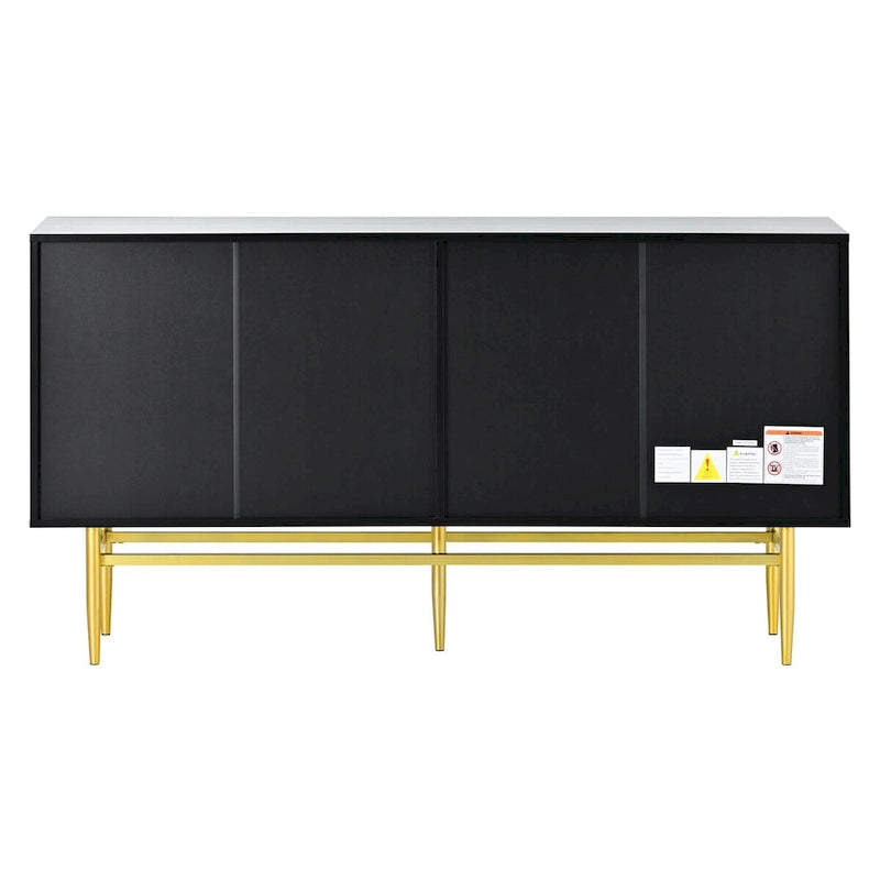Buffet 4 portes gris / noir / blanc avec poignées en métal doré – Meuble simple