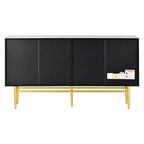 Buffet 4 portes gris / noir / blanc avec poignées en métal doré – Meuble simple