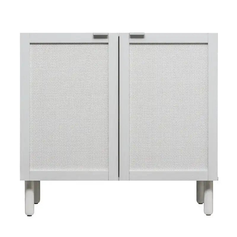 Meuble de rangement 2 portes en rotin blanc