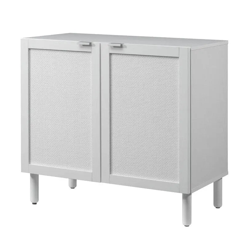 Meuble de rangement 2 portes en rotin blanc