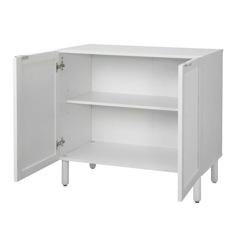 Meuble de rangement 2 portes en rotin blanc