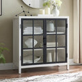 Meuble d'appoint à porte vitrée de 80 cm de large, motif grain de bois noir et blanc