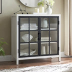 Meuble d'appoint à porte vitrée de 80 cm de large, motif grain de bois noir et blanc