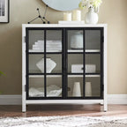 Meuble d'appoint à porte vitrée de 80 cm de large, motif grain de bois noir et blanc