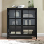 Meuble d'appoint à porte vitrée de 80 cm de large, motif grain de bois noir et blanc