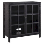 Meuble d'appoint à porte vitrée de 80 cm de large, motif grain de bois noir et blanc