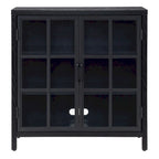 Meuble d'appoint à porte vitrée de 80 cm de large, motif grain de bois noir et blanc