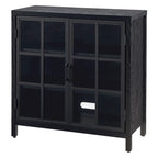 Meuble d'appoint à porte vitrée de 80 cm de large, motif grain de bois noir et blanc