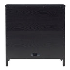 Meuble d'appoint à porte vitrée de 80 cm de large, motif grain de bois noir et blanc
