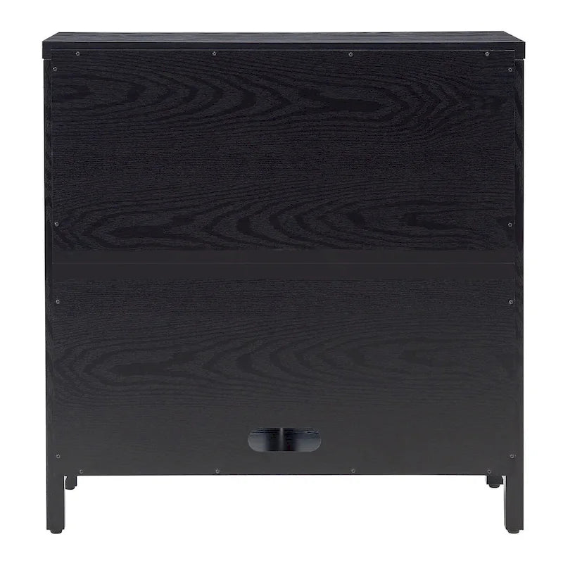 Meuble d'appoint à porte vitrée de 80 cm de large, motif grain de bois noir et blanc