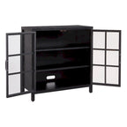 Meuble d'appoint à porte vitrée de 80 cm de large, motif grain de bois noir et blanc