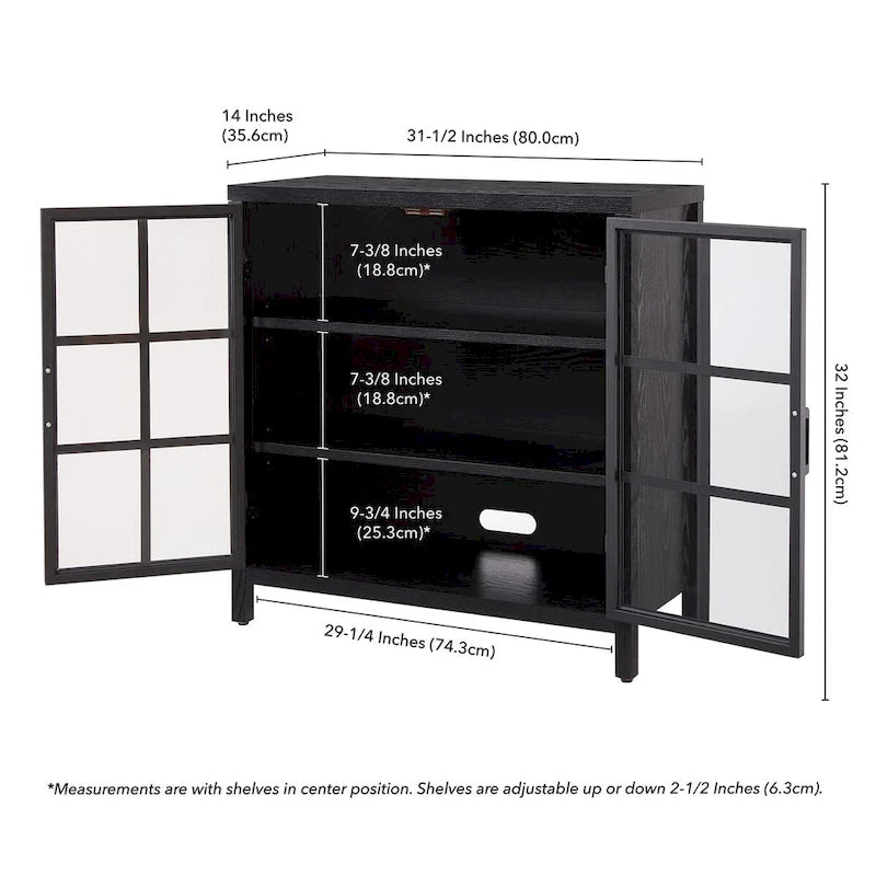 Meuble d'appoint à porte vitrée de 80 cm de large, motif grain de bois noir et blanc