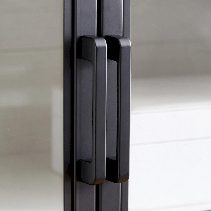 Meuble d'appoint à porte vitrée de 80 cm de large, motif grain de bois noir et blanc