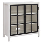 Meuble d'appoint à porte vitrée de 80 cm de large, motif grain de bois noir et blanc