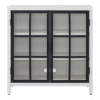 Meuble d'appoint à porte vitrée de 80 cm de large, motif grain de bois noir et blanc