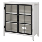 Meuble d'appoint à porte vitrée de 80 cm de large, motif grain de bois noir et blanc
