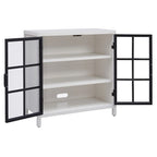 Meuble d'appoint à porte vitrée de 80 cm de large, motif grain de bois noir et blanc