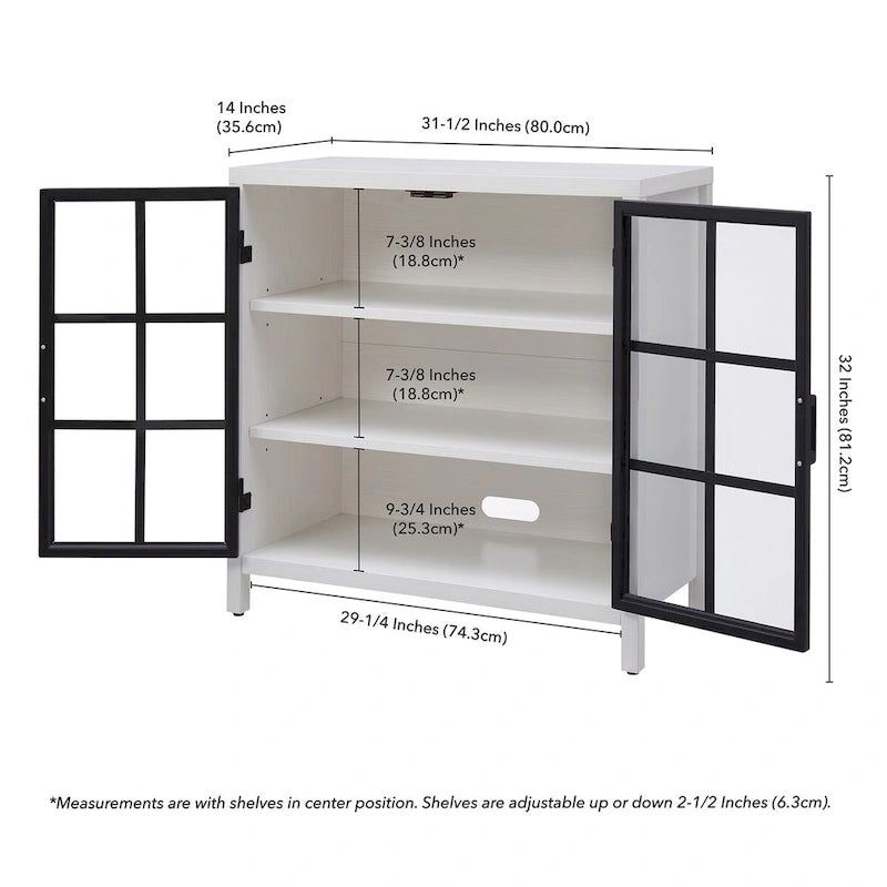 Meuble d'appoint à porte vitrée de 80 cm de large, motif grain de bois noir et blanc