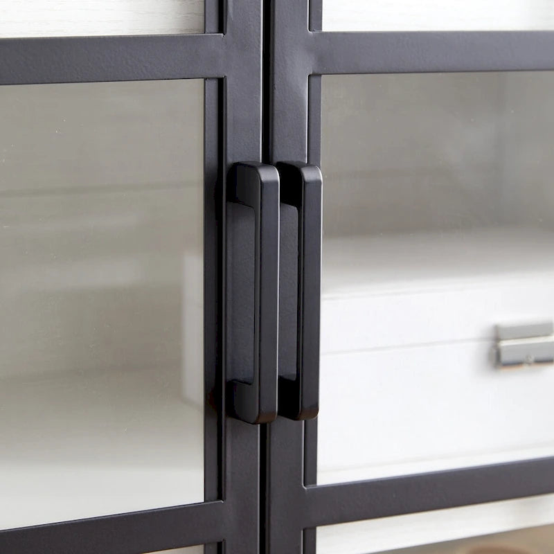 Meuble d'appoint à porte vitrée de 80 cm de large, motif grain de bois noir et blanc