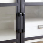 Meuble d'appoint à porte vitrée de 80 cm de large, motif grain de bois noir et blanc