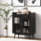 Buffet Mid-Century noir, meuble d'appoint à 2 portes