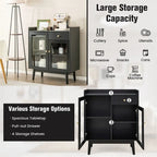 Buffet Mid-Century noir, meuble d'appoint à 2 portes