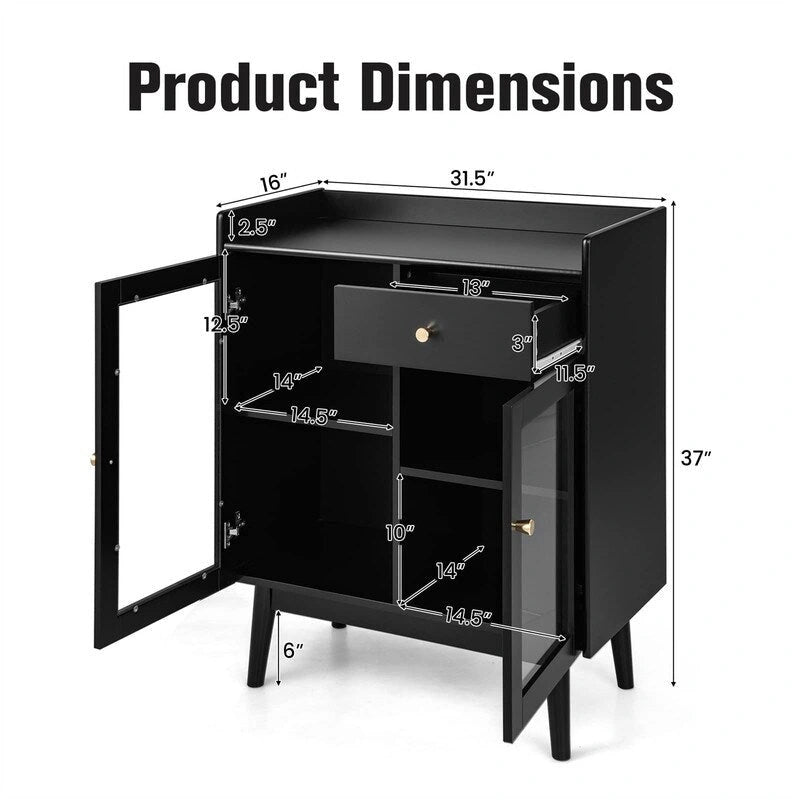 Buffet Mid-Century noir, meuble d'appoint à 2 portes