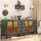 Buffet de rangement marron 114 cm avec lumières LED et station de charge – 3 tiroirs, 1 étagère