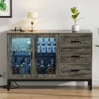 Buffet de rangement marron 114 cm avec lumières LED et station de charge – 3 tiroirs, 1 étagère