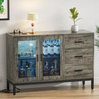 Buffet de rangement marron 114 cm avec lumières LED et station de charge – 3 tiroirs, 1 étagère