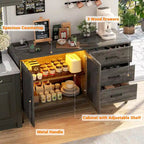 Buffet de rangement marron 114 cm avec lumières LED et station de charge – 3 tiroirs, 1 étagère