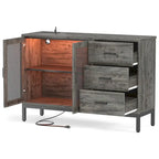 Buffet de rangement marron 114 cm avec lumières LED et station de charge – 3 tiroirs, 1 étagère