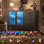 Buffet de rangement marron 114 cm avec lumières LED et station de charge – 3 tiroirs, 1 étagère