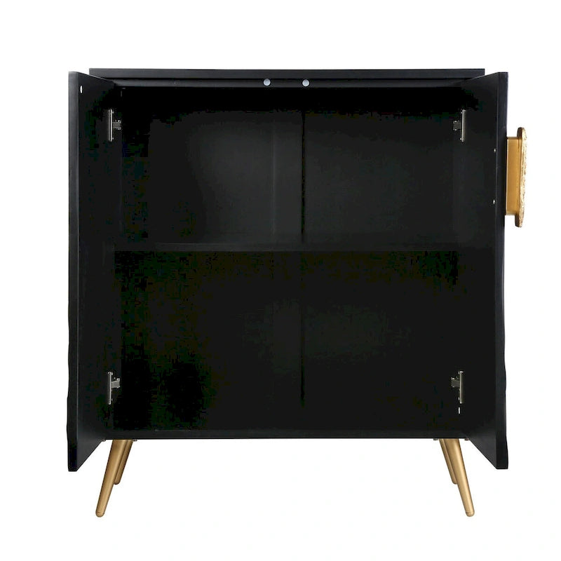 Bahut commode noire à 2 portes, une personne