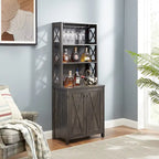 Meuble de bar en bois marron avec porte vitrée, style grange en X, pour 1 à 2 personnes