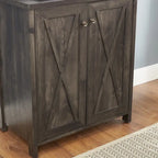 Meuble de bar en bois marron avec porte vitrée, style grange en X, pour 1 à 2 personnes