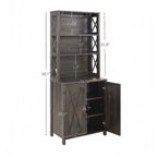 Meuble de bar en bois marron avec porte vitrée, style grange en X, pour 1 à 2 personnes