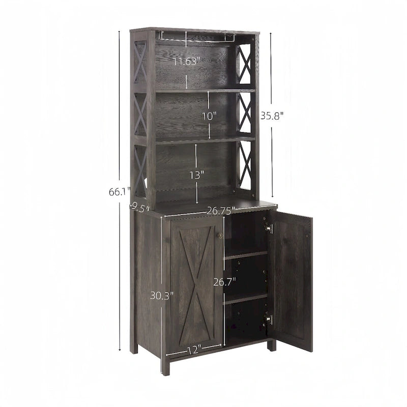 Meuble de bar en bois marron avec porte vitrée, style grange en X, pour 1 à 2 personnes