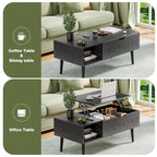 Table basse relevable noire/marron avec rangement intégré — Utilisation par 1 personne